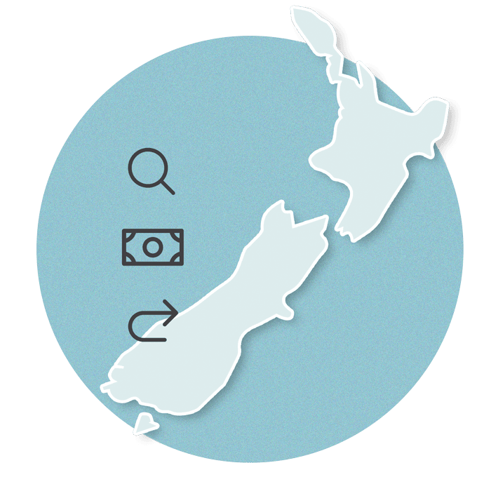 Minimalist style map of New Zealand