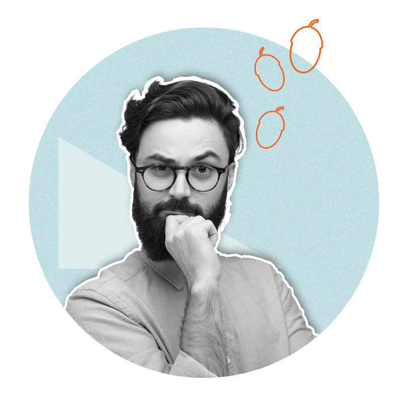 Man with beard and glasses, thinking